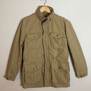 L.L. Bean Zip And Snap Front Hooded Anorak/Utility Jacket in Khaki Tan